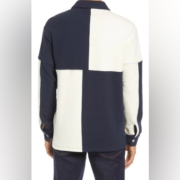 Ted Baker Waffle Knit Panelled Polo Shirt in Navy - Picture 3 of 16